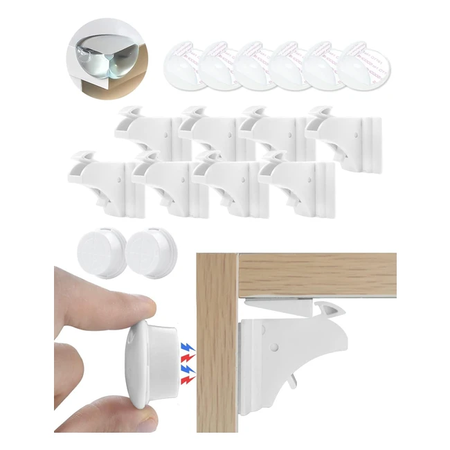 Trongle Safety Magnetic Cupboard Child Locks - 8 Locks 2 Keys 6 Corner Protect