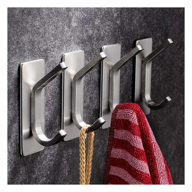 Ganci Autoadesivi in Acciaio Inox - Appendiabiti per Bagno e Cucina - 4 Pezzi
