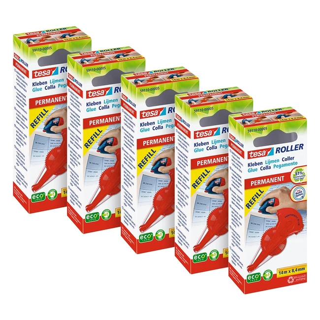 Rodillo adhesivo tesa, cartucho de pegamento en cinta, multipack 5 cartuchos