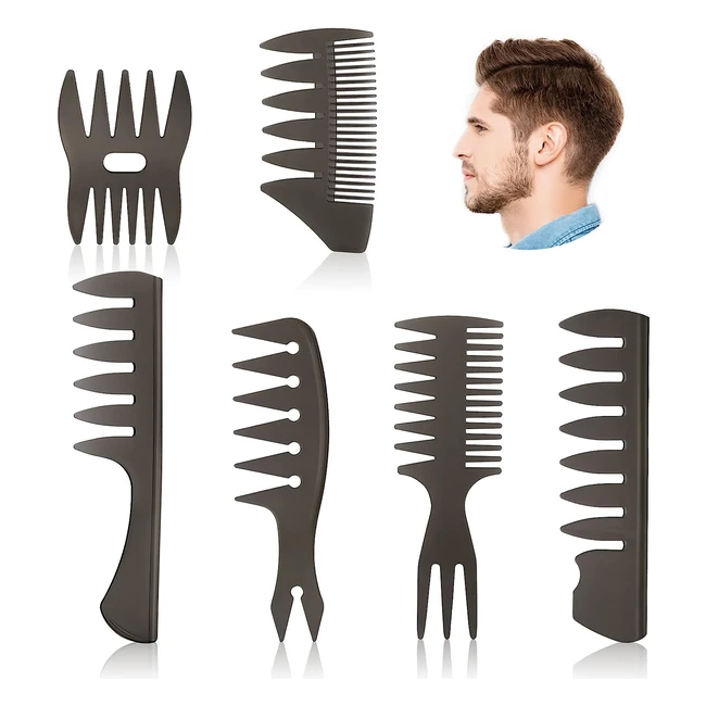 Kit Peigne Cheveux Homme URAQT 6pcs - Antistatique, Forme Huile, Dents Larges