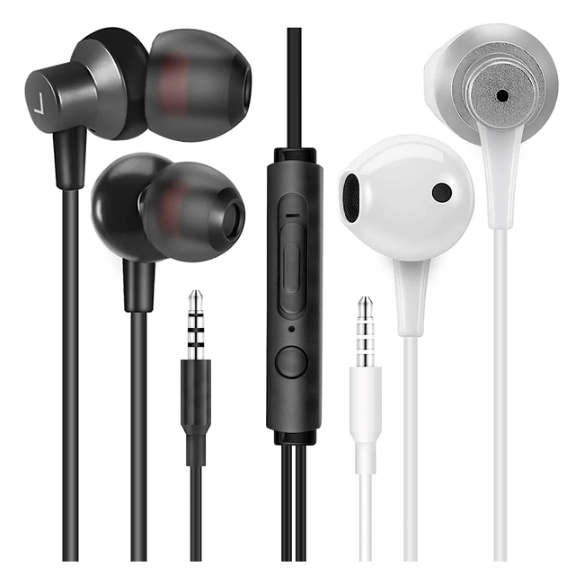 2 Auriculares con Cable Mas Carney WH5WI7 - Control de Volumen y Micrófono - Compatible con iPad iPod Honor Huawei Samsung Galaxy Motorola