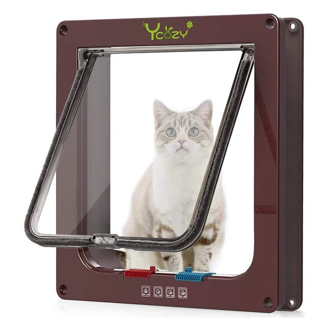 Chatière pour chat Ycozy avec verrou rotatif 4 voies - Facile à installer et à utiliser - Taille extérieure 30 x 25 cm