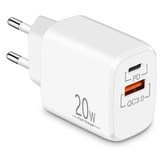 Cargador rápido Creapico 20W USB-C con PDQC para iPhone y Samsung - Ref. 14131211