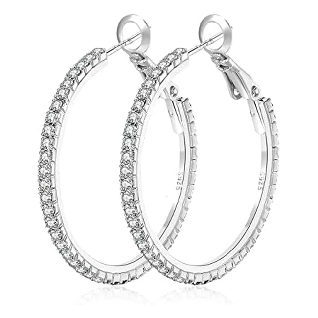 925 Sterling Silver Earrings - Big Cubic Zirconia Hoop Earrings - Sparkly Hoops with Crystals
