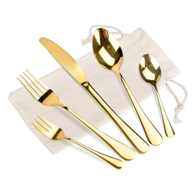 Couverts dorés Oziral - Set de 20 pièces avec couteau, cuillère, fourchette - Idéal pour un usage quotidien