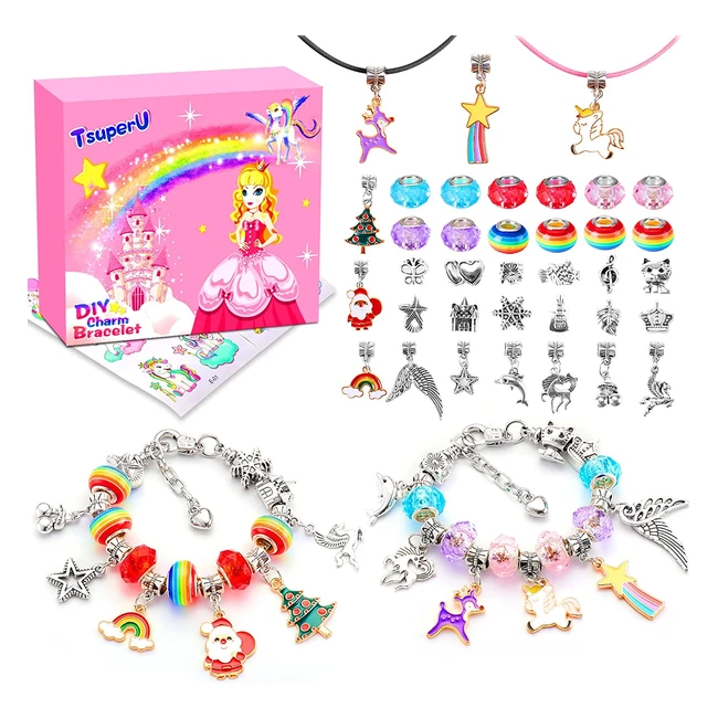 Unicorn Gifts for Girls - Age 7-10 - Charm Bracelet Jewellery Making Kit - Christmas Crafts Kids Toys