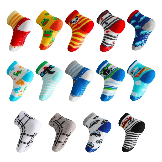 Ensemble de 14 paires de chaussettes antidérapantes pour bébé Lictin, avec motifs amusants et colorés, cadeau idéal pour les 1-3 ans