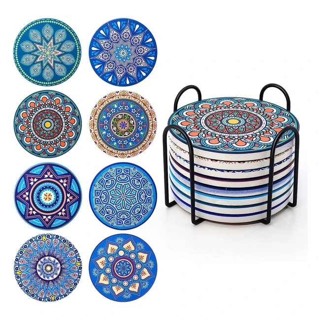 Dessous de verre absorbants en lige et cramique 10cm 8pcs