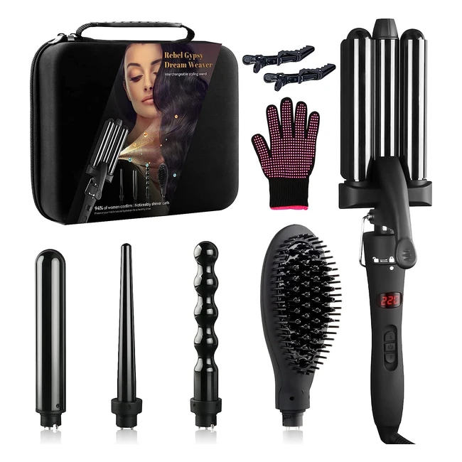 Wechip 5 in 1 Curling Wand Set - Ceramic Tourmaline, LED Display, Hair Curler for All Hair Styling
