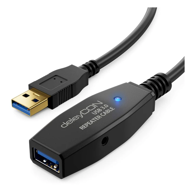 Prolongación de Cable Activo USB 3.0 deleycon 75m - Transmisión de Datos Rápida y Segura