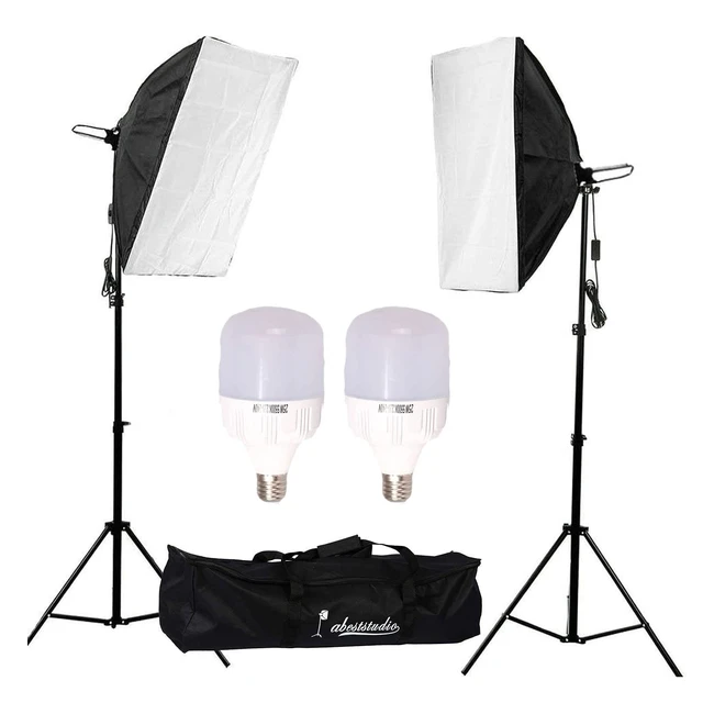 Kit d'éclairage continu abeststudio 50W 5500K pour studio photo - Softbox 50x70cm, 2x ampoules LED 25W, pied lumière réglable