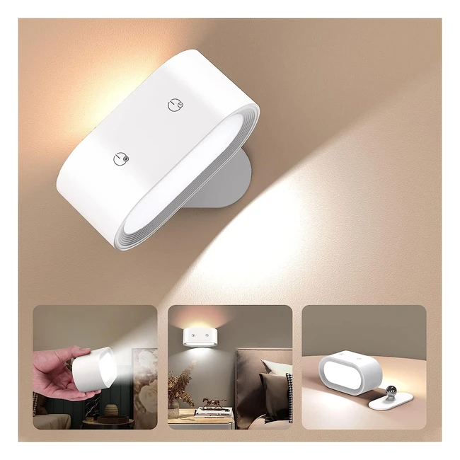 Wanfei LED Wall Light - Rechargeable, Touch Control, 360 Rotation - 1 Pcs