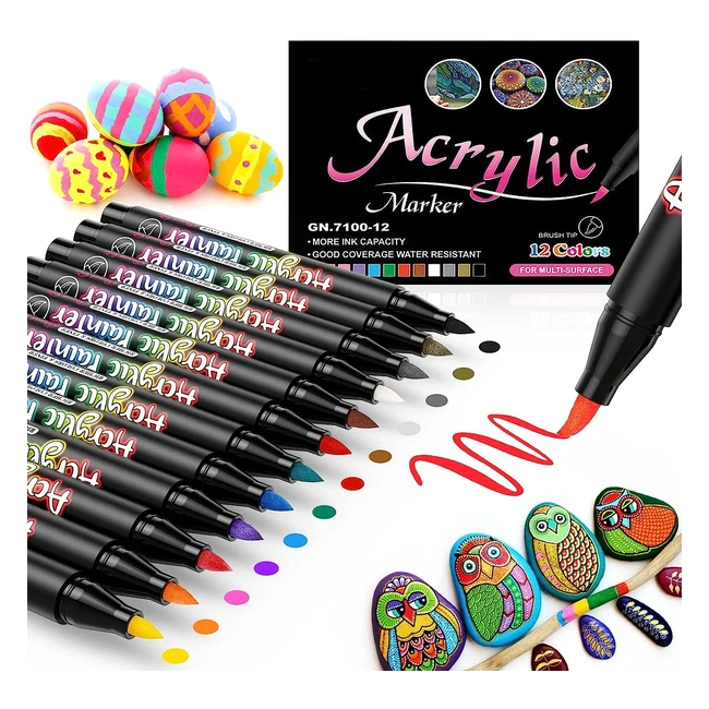 Rotuladores Acrílicos Permanentes Luzoon - 12 Colores - Para Piedras, Cristal, Madera, Cerámica, Plástico