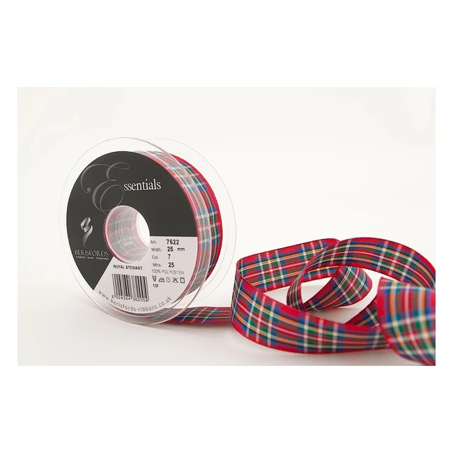 Royal Stewart Tartan Ribbon - 25mm x 25m Reel - Berisfords 76222507