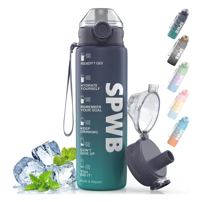 SPWB Water Bottle 1L - Motivational, Time Marker, Filter - BPA Free Tritan