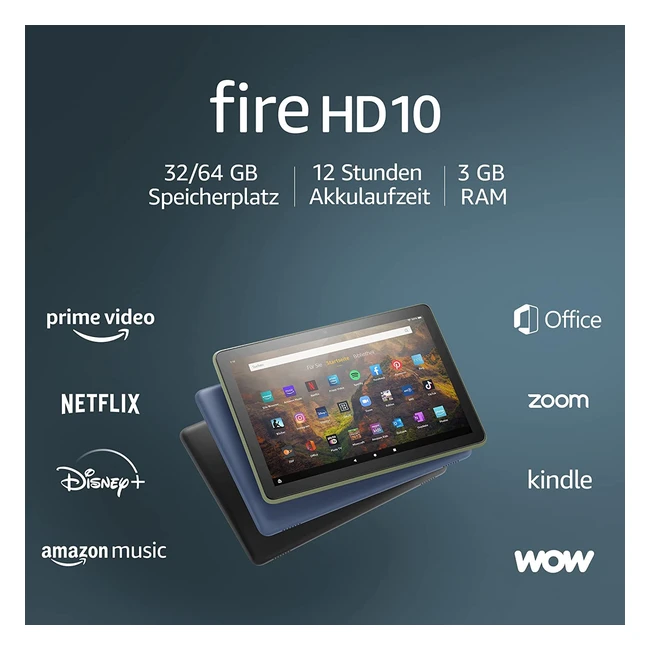 Amazon Fire HD 10 Tablet, zertifiziert und generalüberholt, 256 cm (10,1 Zoll) Full HD Display, 1080p, 32 GB, Olivgrün