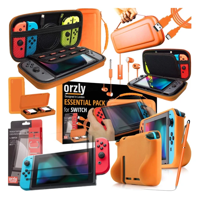 Orzly Switch Accessories Bundle - Carry Case Tempered Glass USB Cable Comfort