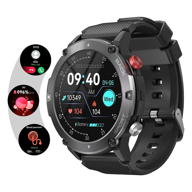 Smart Watch for Men - Answer Calls, Voice Assistant, 132 Fitness Watch - IP68 Waterproof Military Sports Watch