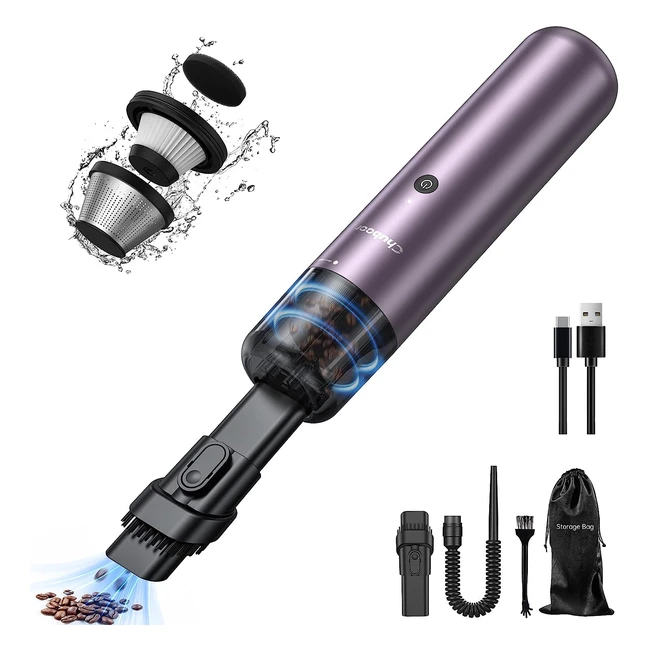Chuboor Mini Aspirapolvere Auto Potente 70W - Filtro HEPA - 30min Autonomia - Ricaricabile USB - Viola