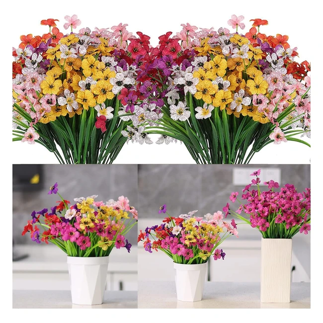 Feoya 14pcs Artificial Flowers Outdoor Plants - UV Resistant, Realistic Look, Multicoloured
