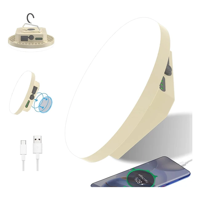 Lampada LED da Campeggio Ricaricabile USB 9900mAh - Power Bank 2000lm - Lanterna da Campeggio Portatile