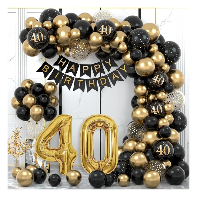 40th Birthday Decorations for Men Women - Black Gold Balloons Party Decorations - Happy Birthday Banner - Party Supplies