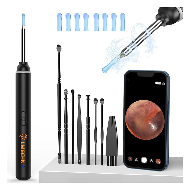 Otoscopio Pulisci Orecchie 1920p HD IP67 Nero - Rimozione Cerume - 6 Luci LED - 