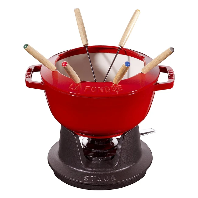 Juego de Fondue Staub con 6 tenedores - Hierro Fundido Rojo Cereza 20 cm
