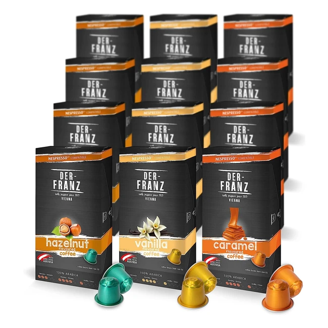 DerFranz Capsule di Caffè Compatibili Nespresso - 12x10 Capsule - Aromatizzato alla Nocciola, Vaniglia e Caramello