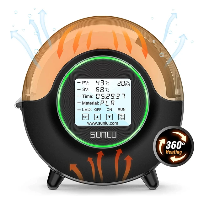 Boîte de séchage Sunlu Filadryer S2 pour filament d'imprimante 3D - Garder au sec pendant l'impression - Chauffage 360° - Support de filament noir