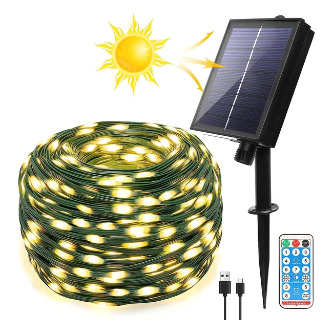 Guirlande Lumineuse Solaire 22m 200 LED - Étanche IP67 - Télécommande - 8 Modes - Jardin Terrasse Mariage
