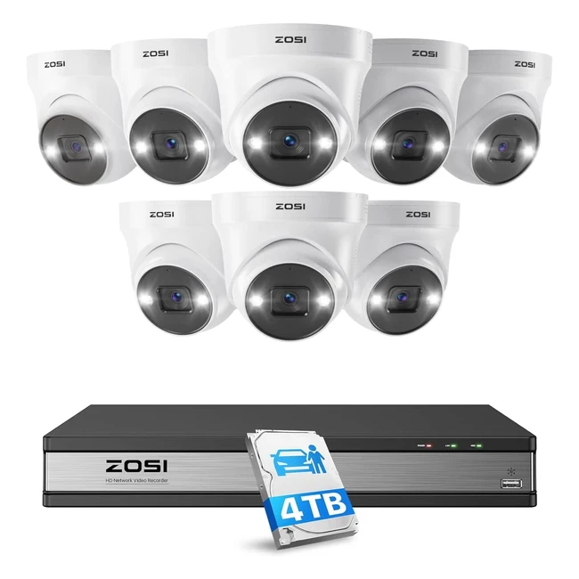 ZOSI 16CH 4K POE Security Camera System | Person Vehicle Detection | 8pcs 5MP IP Cameras | 2-Way Audio | Color Night Vision
