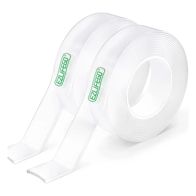 Ezlifego Double Sided Tape - Heavy Duty, 100m, Clear, Mounting Strips, Removable