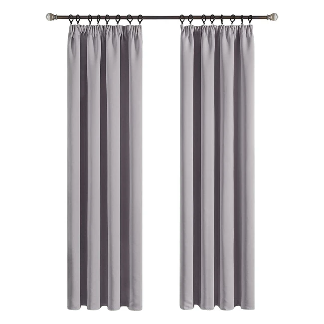 Topfinel Grey Pencil Pleat Blackout Curtains - 72 Drop - Thermal Curtains for Bedroom and Living Room - Soundproof - 46x72 Inches