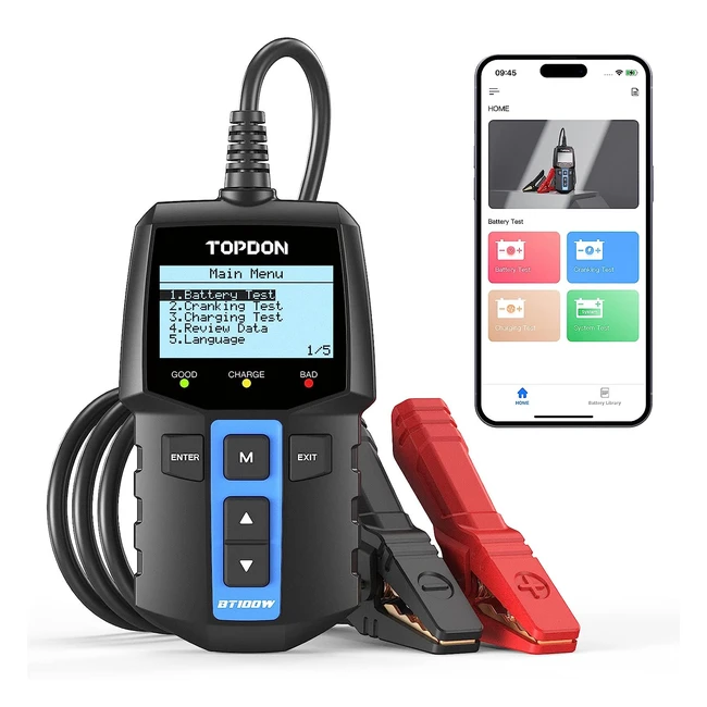 Topdon BT100W Bluetooth Car Battery Tester 12V 1002000 CCA - Digital Load Tester