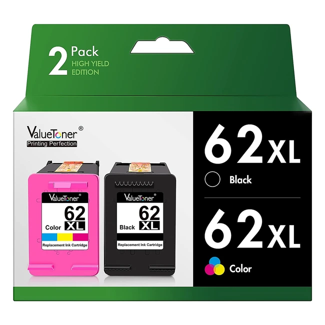Valuetoner 62XL Cartouches d'encre de Remplacement pour HP 62 - Envy 5540 5640 5642 5644 - Officejet 250 200 5740 5742 - Noir/Tricolore - 2 Pack