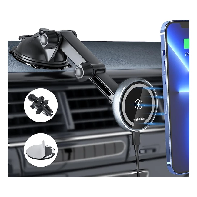 Magnetic Wireless Car Charger 2in1 - Fast Charging, Auto-Alignment - iPhone14 13 12 Pro Pro Max Mini - Heat Dissipation