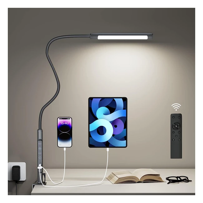 Lampada da Scrivania Ricaricabile con Morsetto - 6 Colori, 6 Luminosità, Protezione Occhi - Yamyone