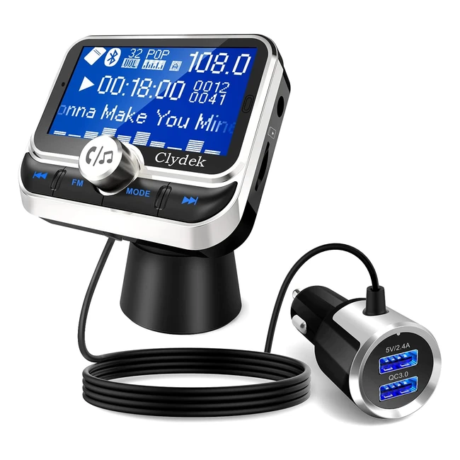 Clydek Bluetooth FM Transmitter for Car, Wireless Audio Adapter with QC3.0, Dual Charging Port