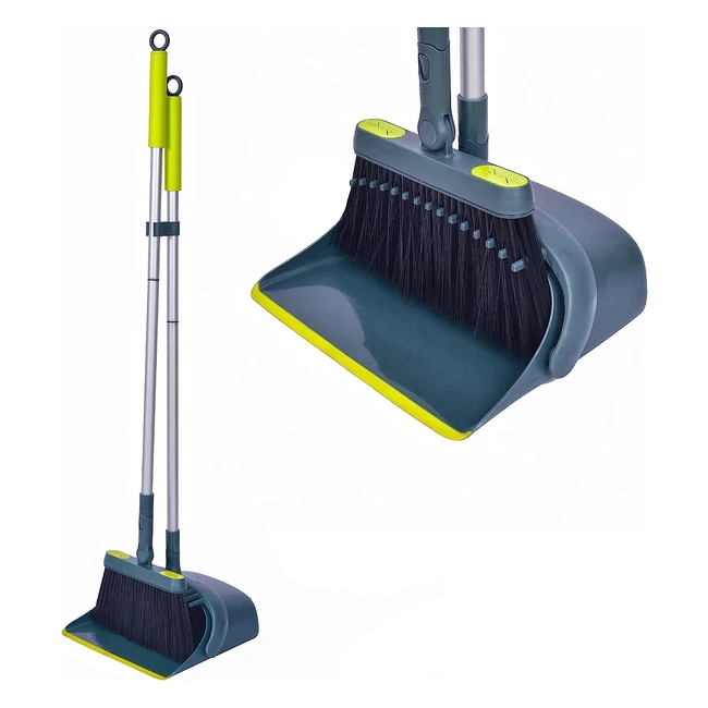 Ensemble balai et pelle poussière Jekayla, manche long extensible, nettoyage vertical et léger pour hall d'entrée, bureau, cuisine, domicile - Vert