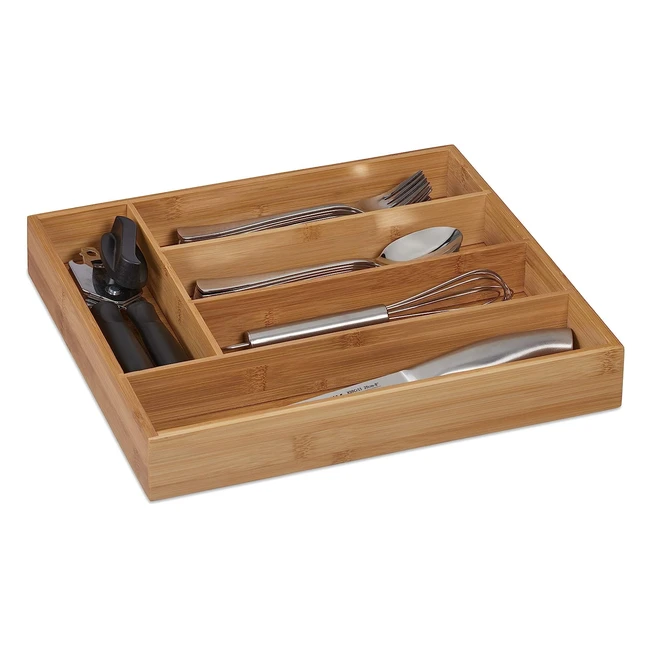 Organizador de cubiertos de bambú Relaxdays - 5 compartimentos - 5 x 30 x 34cm - Cocina natural
