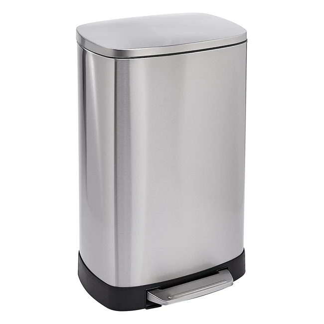 Amazon Basics Softclose Rubbish Bin 50L - High Base, Foot Pedal, Stainless Steel