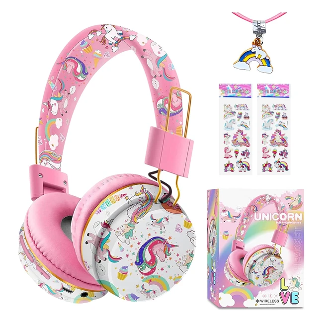 Wireless Pink Unicorn Headphones for Girls - Foldable Children Bluetooth Headphones with Mic - Age 2+