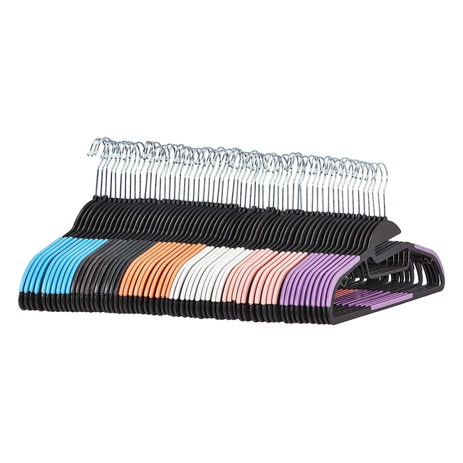 Amazon Basics 60er-Pack platzsparende rutschfeste Kunststoffkleiderbügel mit 10 Clips, 6 Farben