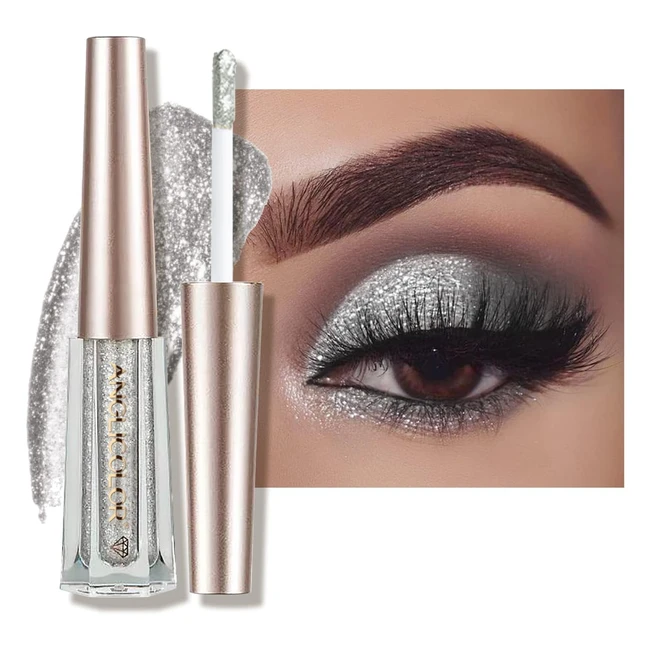 Anglicolor Ombretto Liquido Diamond Glitter e Penna per Eyeliner - Ombretto a Sirena Lunga Tenuta - Occhi Scintillanti e Luccicanti Silver