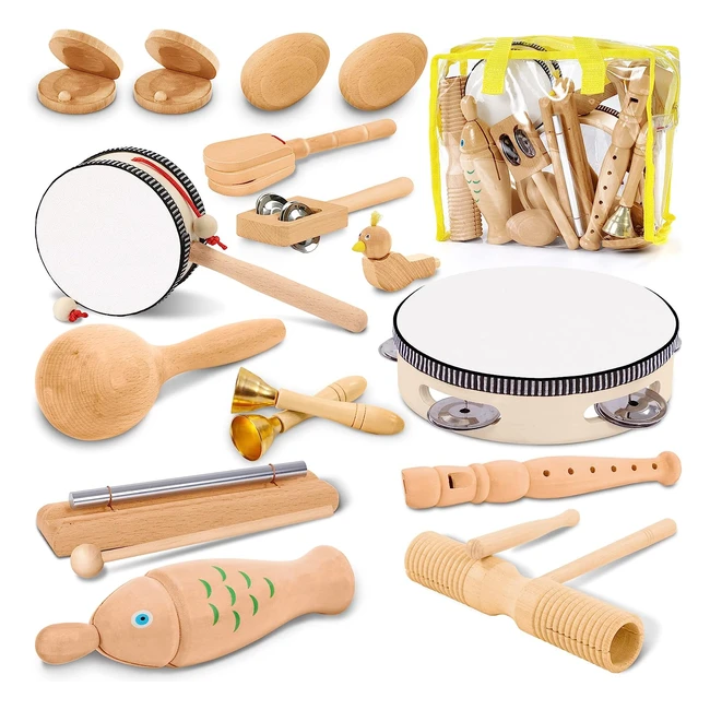 Instrumentos Musicales de Madera para Nios - 20 Pcs - Desarrollo Educativo - J