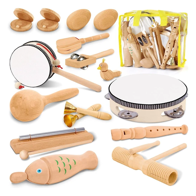 Instrumentos Musicales de Madera para Niños - 20 Pcs - Desarrollo Educativo - Juguetes Musicales para Bebé - Ref. Nios20
