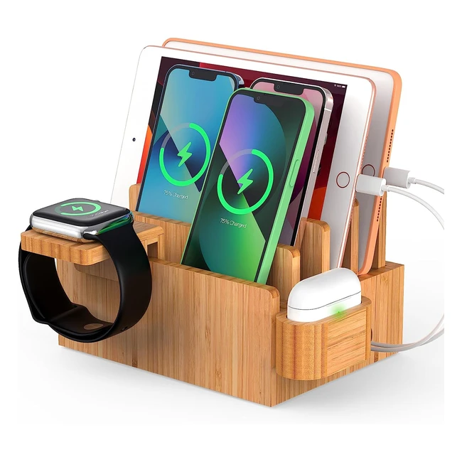 Bamboo Charging Station Organizer for Multiple Devices - Fast Charging - Eco-Fri