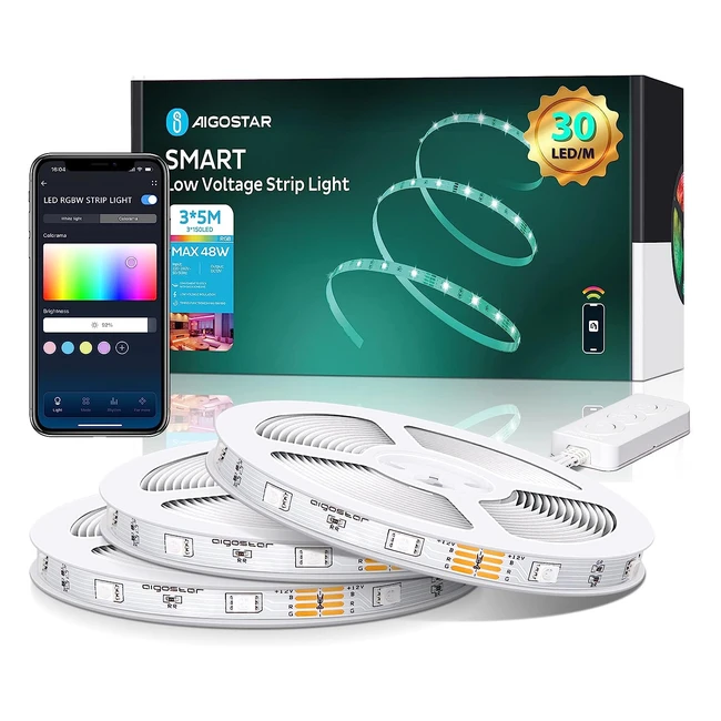 Striscia LED Smart Aigostar 15m - Luci LED RGB con Telecomando - Compatibile con Alexa e Google Assistant - Sync Musicale - Decorazione Casa, Camera da Letto, Party, Bar