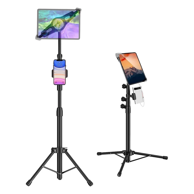 Trépied pour iPad - Support tablette réglable avec 2 porte-tablette universel - Compatible avec iPad Pro 12.9/11, iPad Air, tablettes Samsung et autres - 9-15 pouces